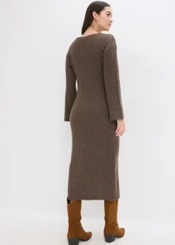 Femme bonprix Maille|Robes|Robe pull longue avec fente