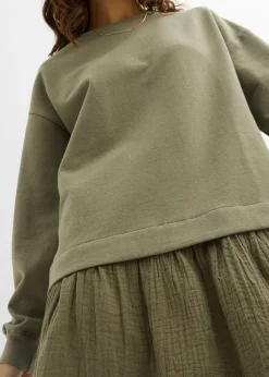 Femme bonprix Sweats|Robes|Robe sweat avec jupe tissée