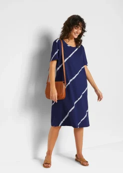 Femme bonprix Robes|Robe trapèze en jersey de coton avec poches, long. genou