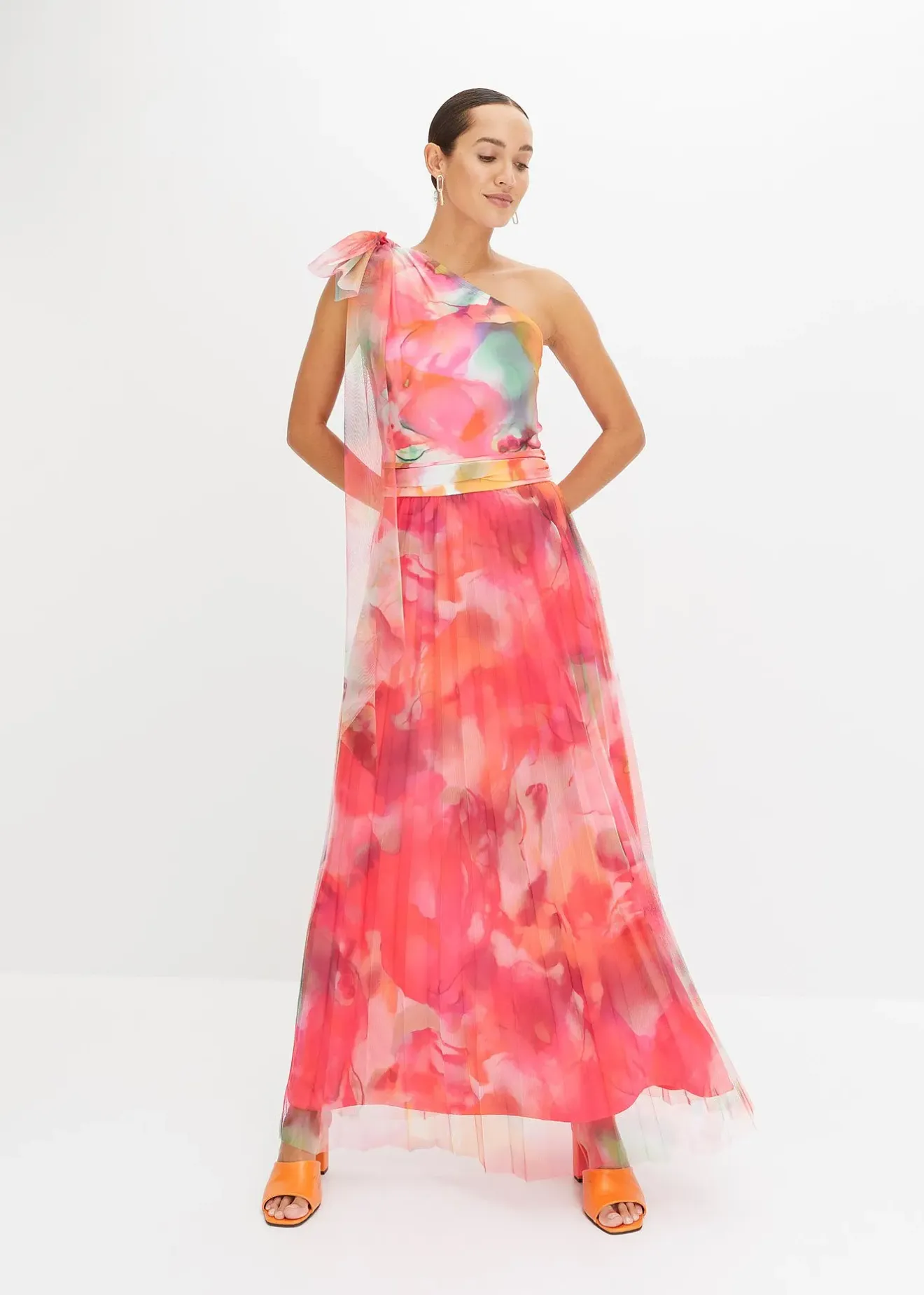 bonprix Robe une épaule avec une jupe plissée en tulle|Femme Tailles Petite|Mode Festive