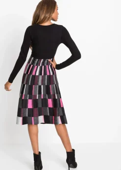 Femme bonprix Maille|Robes|Robe évasée en maille à motif jacquard