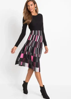 Femme bonprix Maille|Robes|Robe évasée en maille à motif jacquard