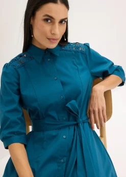 bonprix Robe-chemise avec dentelle et lien à nouer|Femme Tailles Petite|Robes