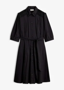 Femme bonprix Tailles Petite|Robes|Robe-chemise avec dentelle et lien à nouer