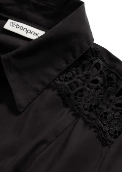 Femme bonprix Tailles Petite|Robes|Robe-chemise avec dentelle et lien à nouer