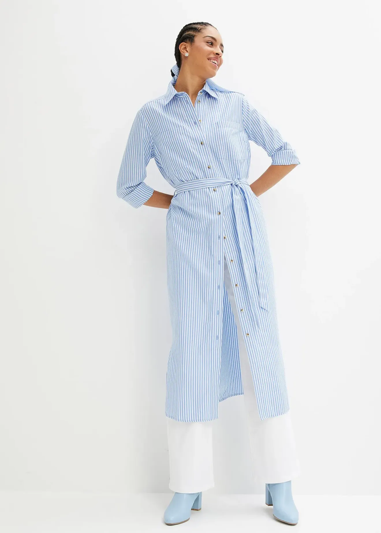 Femme bonprix Robes|Robe-chemise rayée avec ceinture à nouer