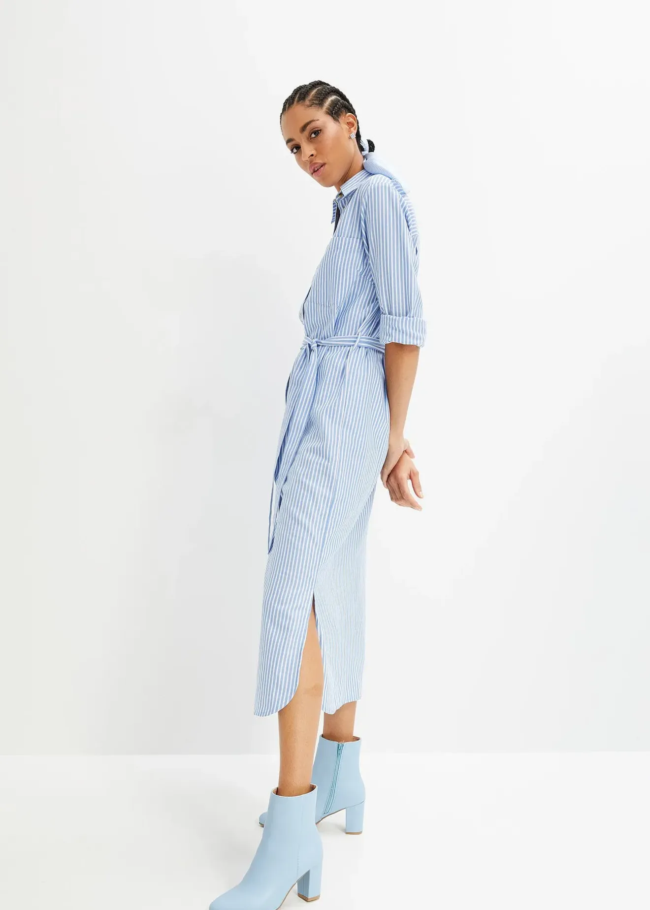 Femme bonprix Robes|Robe-chemise rayée avec ceinture à nouer