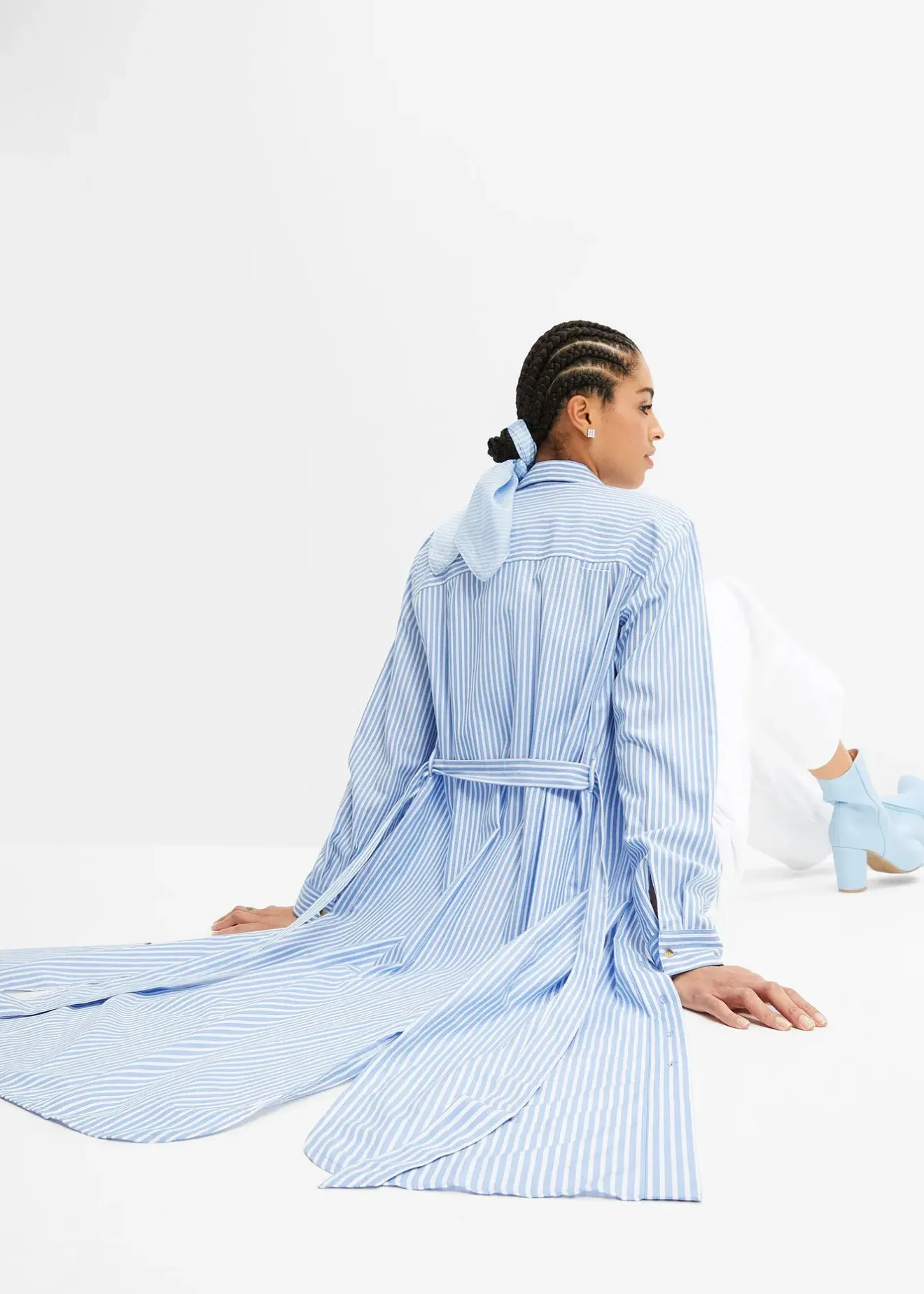 Femme bonprix Robes|Robe-chemise rayée avec ceinture à nouer