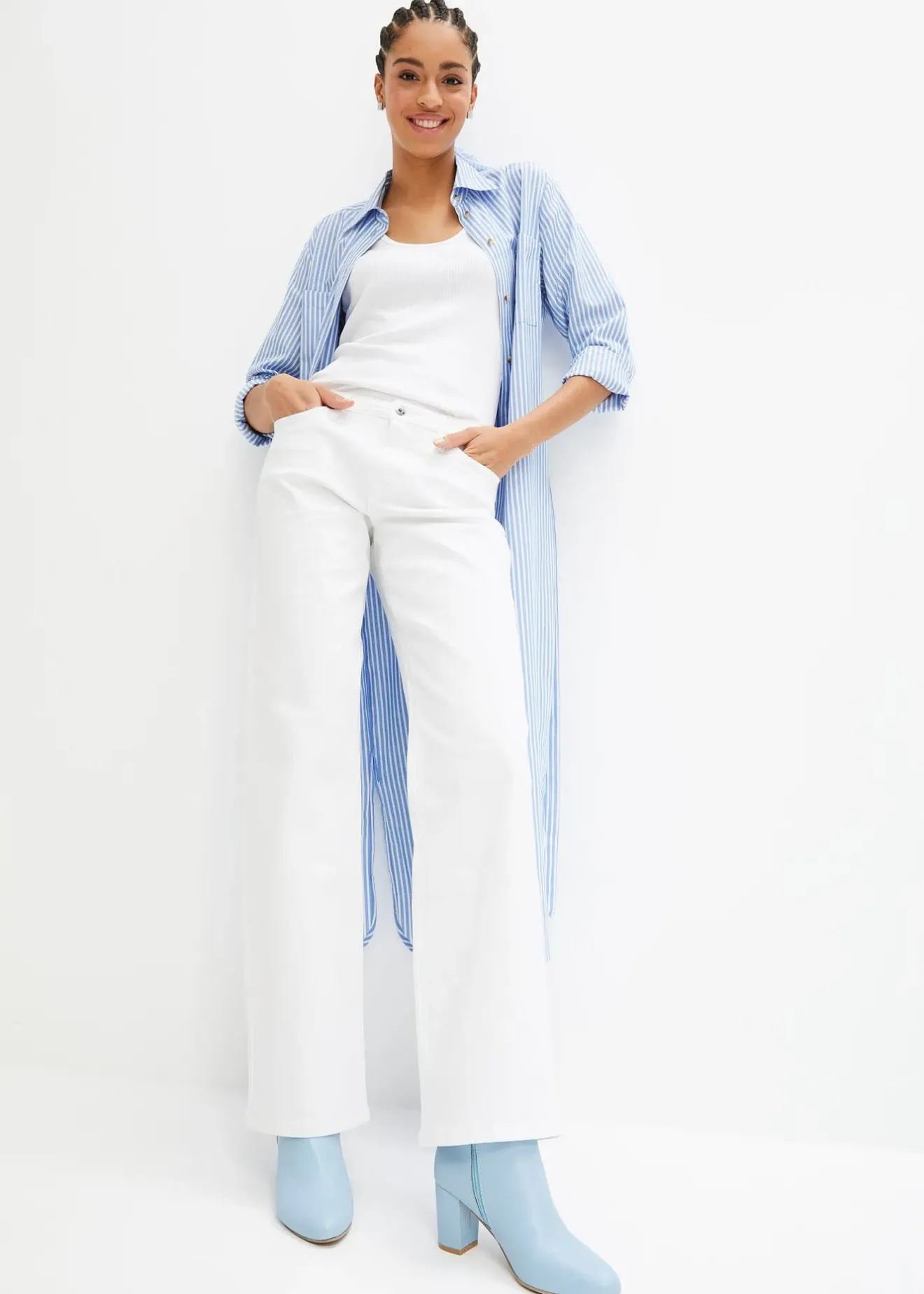 Femme bonprix Robes|Robe-chemise rayée avec ceinture à nouer