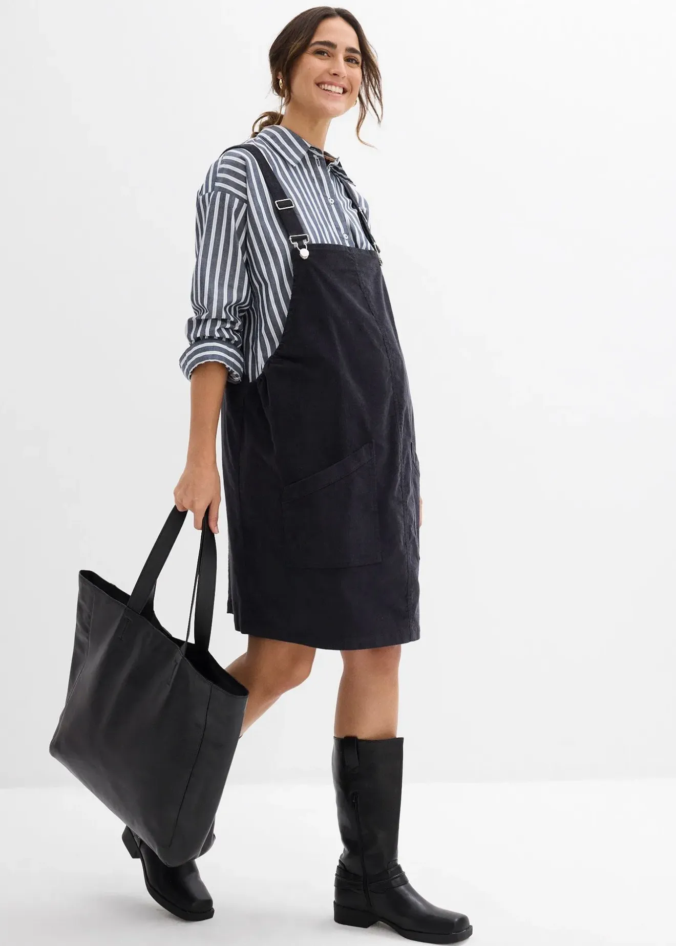 bonprix Robe-salopette de grossesse en velours côtelé extensible|Femme Femme Enceinte