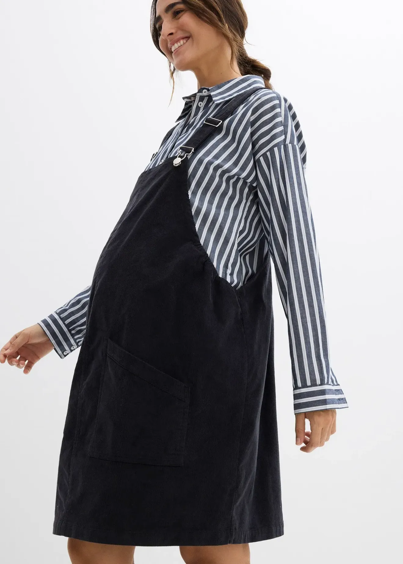 bonprix Robe-salopette de grossesse en velours côtelé extensible|Femme Femme Enceinte