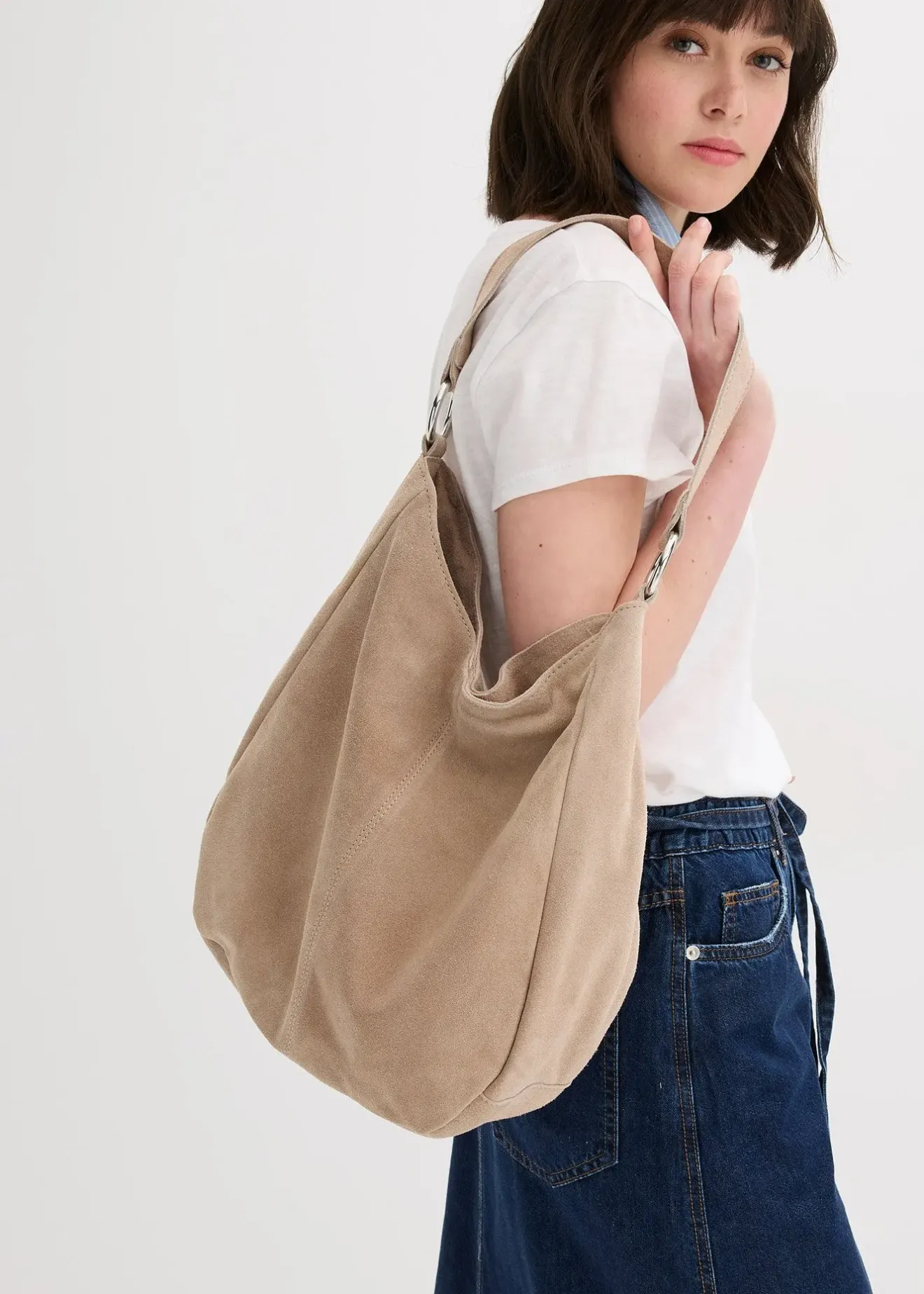 Femme bonprix Sacs|Sac en cuir velours avec sangle décorative