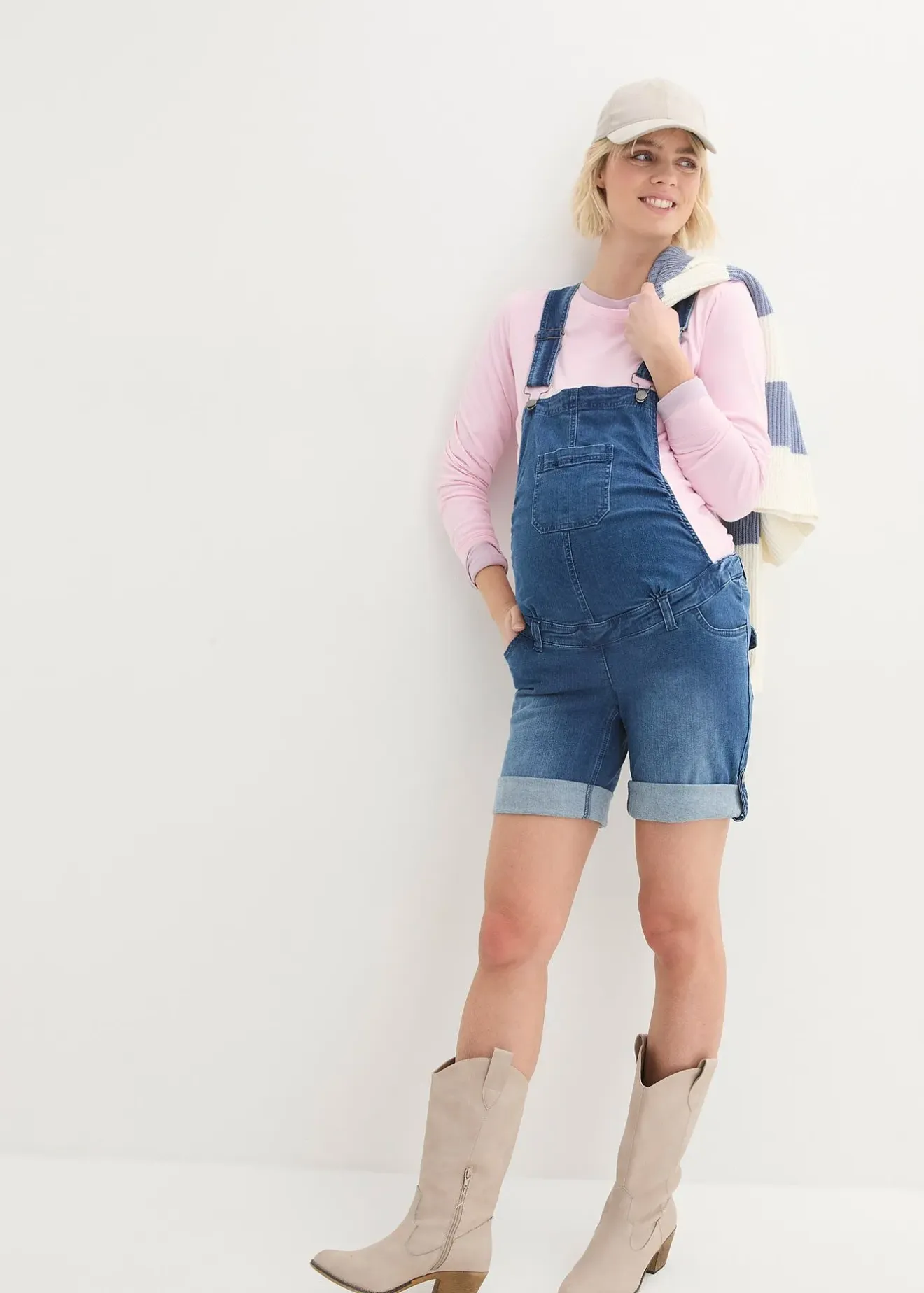 bonprix Salopette-short de grossesse en jean|Femme Femme Enceinte