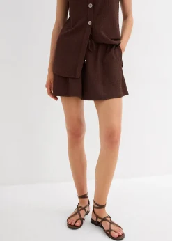 bonprix Short en crêpe texturé avec taille élastiquée|Femme Shorts|Pantalons