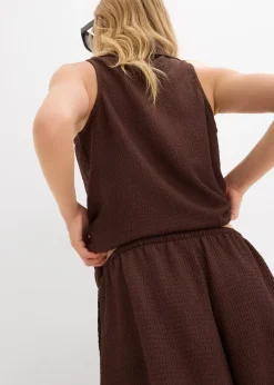 bonprix Short en crêpe texturé avec taille élastiquée|Femme Shorts|Pantalons