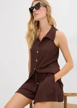 bonprix Short en crêpe texturé avec taille élastiquée|Femme Shorts|Pantalons