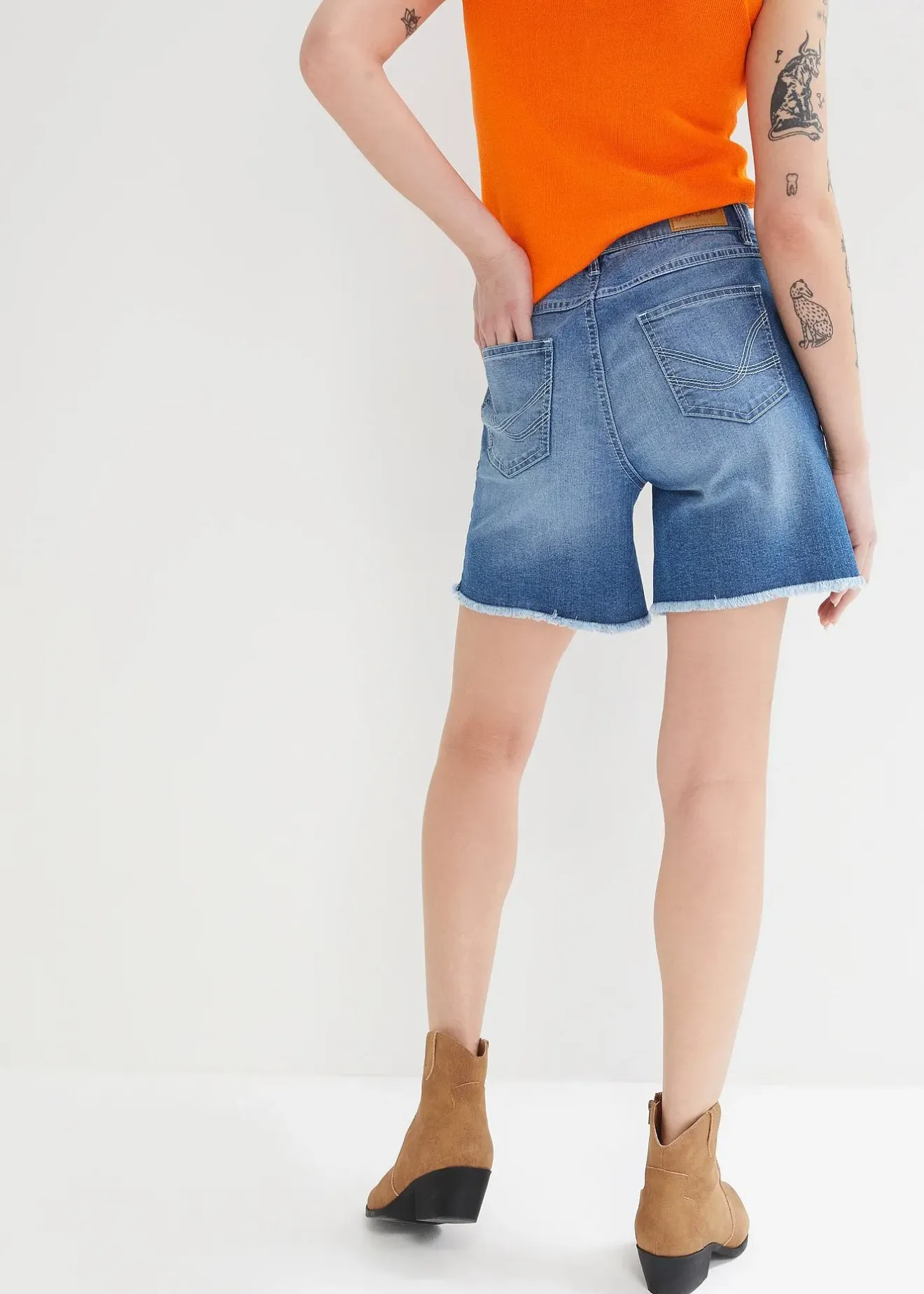 Femme bonprix Shorts|Jeans|Short en jean, taille mi-haute, extensible
