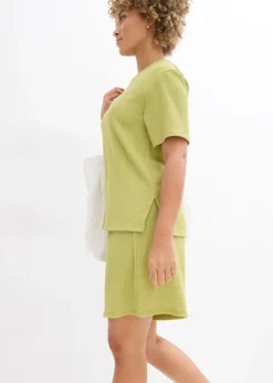 Femme bonprix Deux Pièces & Ensembles|Shorts|Short taille élastiquée en crêpe gaufré