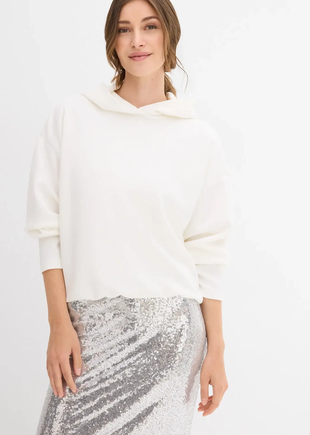 Femme bonprix Sweats|Sweat à capuche légèrement brillant en viscose mélangée