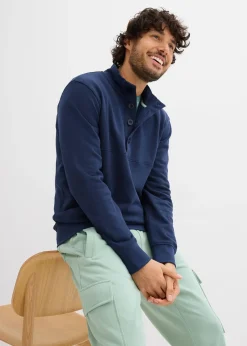 Homme bonprix Sweats|Sweat à col boutonné 100% coton