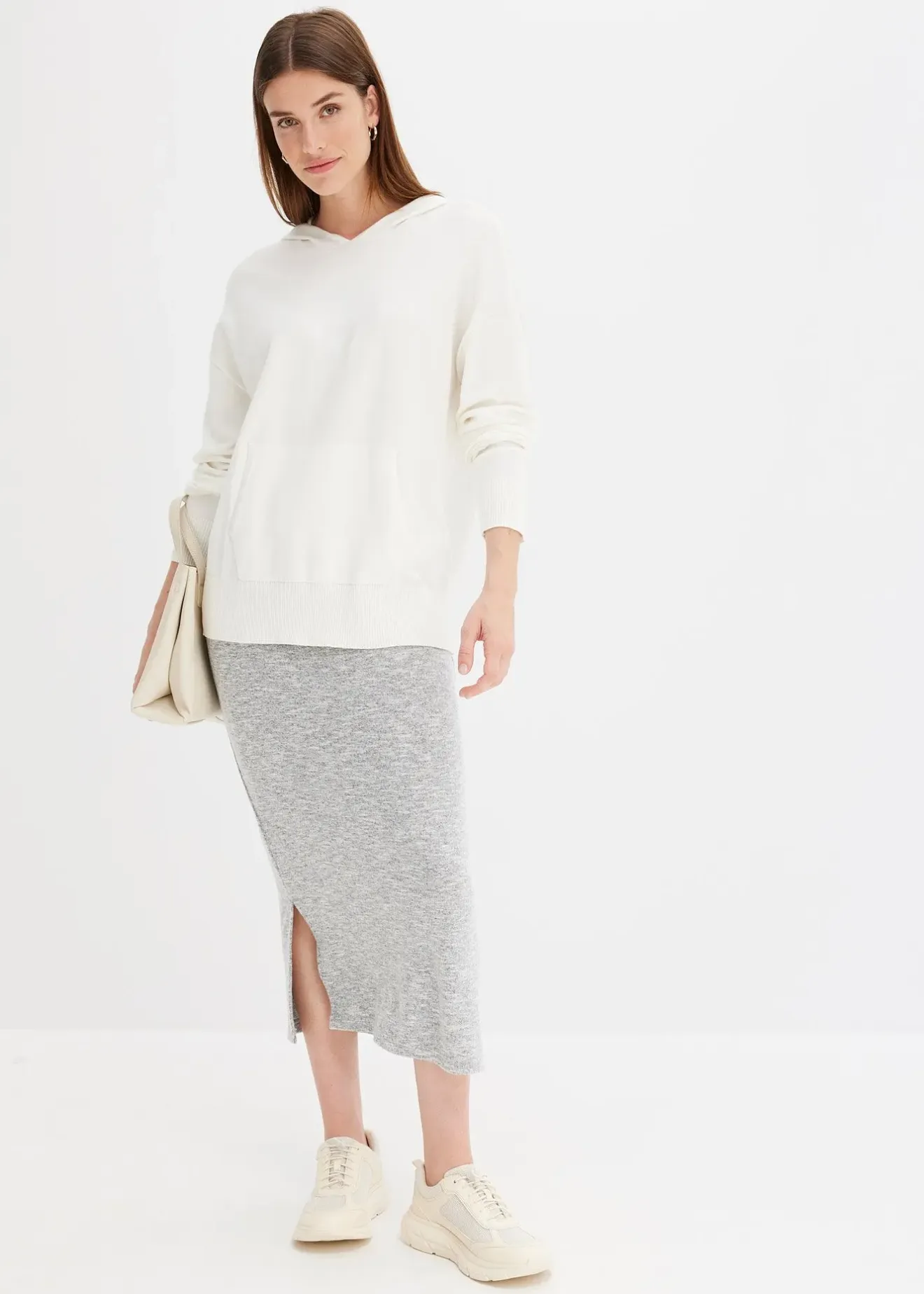 Femme bonprix Maille|Pulls & Gilets|Sweat en maille à capuche et poche kangourou