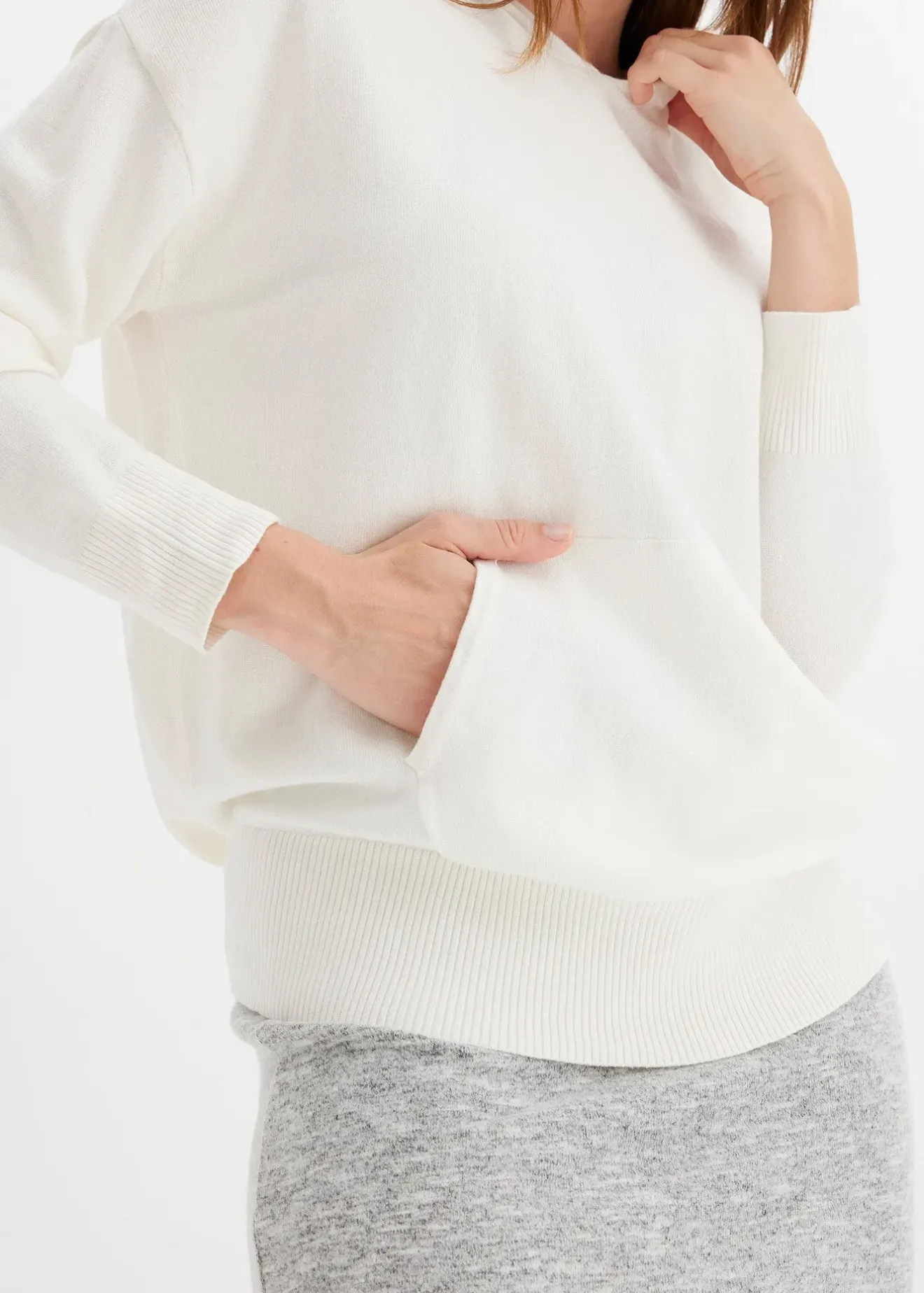 Femme bonprix Maille|Pulls & Gilets|Sweat en maille à capuche et poche kangourou