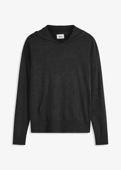 bonprix Sweat en maille à capuche et poche kangourou|Femme Maille|Pulls & Gilets