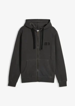 Homme bonprix Sweats|Sweat zippé à capuche, aspect délavé