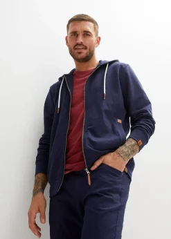 Homme bonprix Sweats|Sweat zippé à capuche et détails enduits