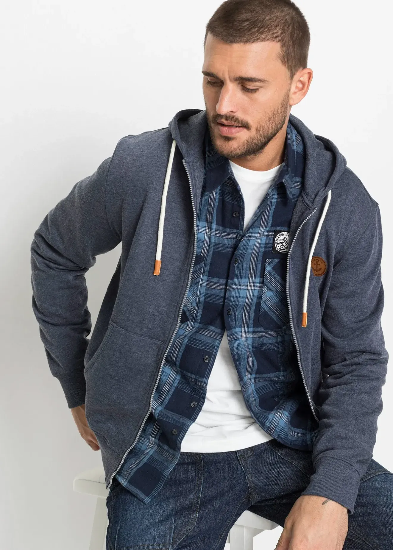 bonprix Sweat zippé à capuche et détails enduits|Homme Vêtements De Sport|Sweats