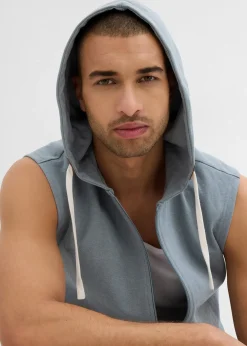 Homme bonprix Sweats|Sweat zippé à capuche sans manches en coton mélangé