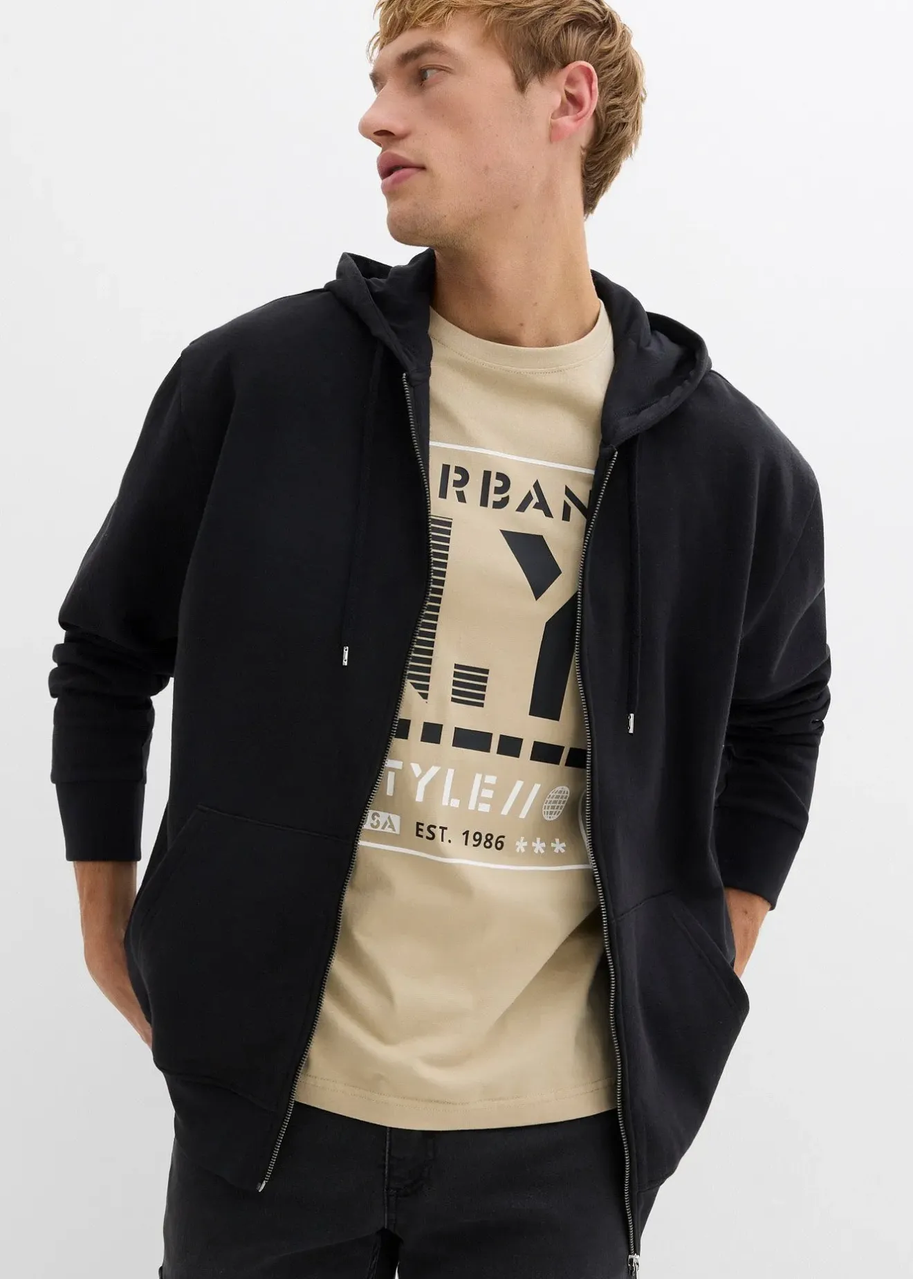 bonprix Sweat zippé ample à capuche|Homme Vêtements De Sport|Sweats