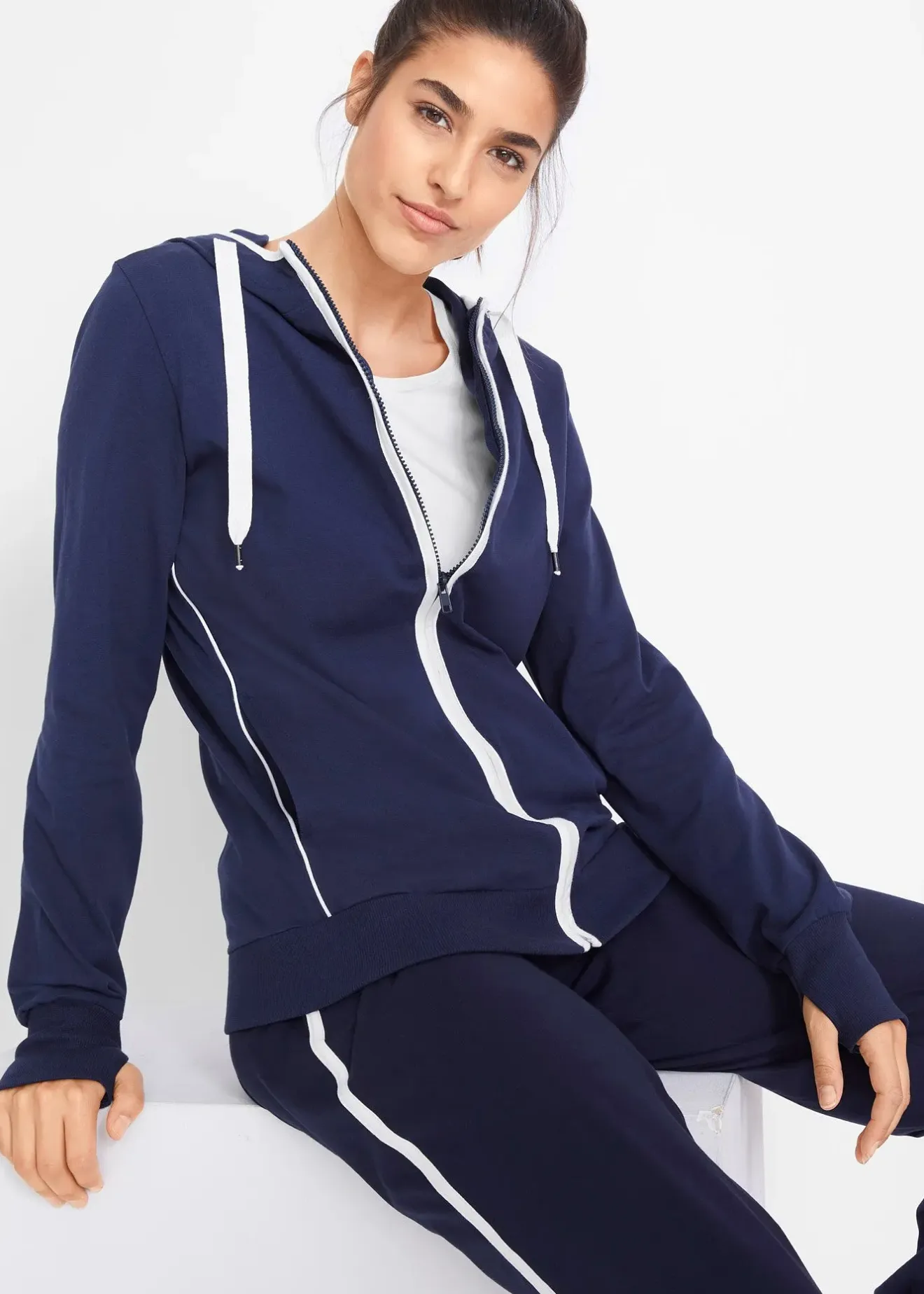 Femme bonprix Sweats|Sweat zippé en coton extensible