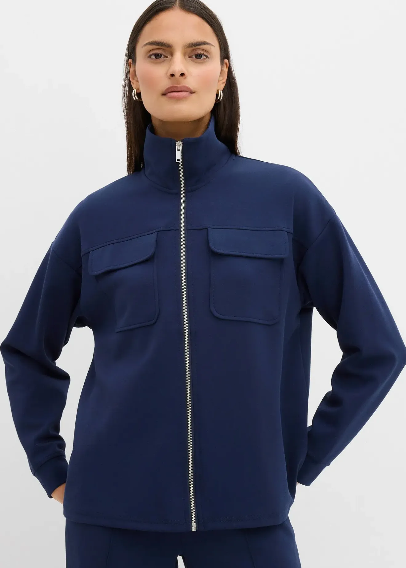 Femme bonprix Sweats|Sweat zippé en matière un peu brillante