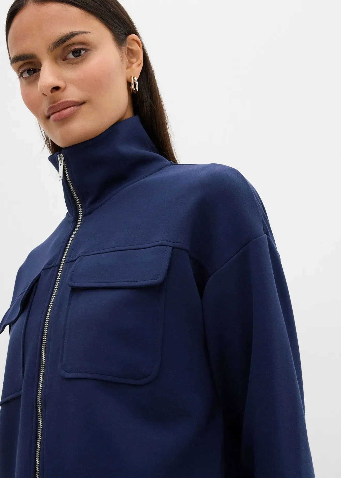 Femme bonprix Sweats|Sweat zippé en matière un peu brillante