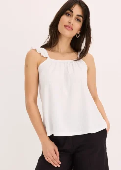 bonprix Top en jersey crêpe à bretelles volantées|Femme T-Shirts & Tops