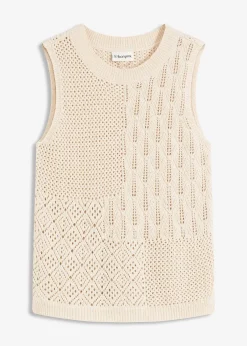 Femme bonprix Maille|T-Shirts & Tops|Top en maille ajourée avec fibres métallisées