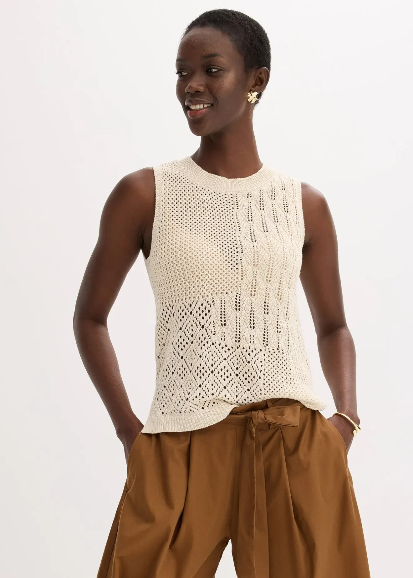 Femme bonprix Maille|T-Shirts & Tops|Top en maille ajourée avec fibres métallisées