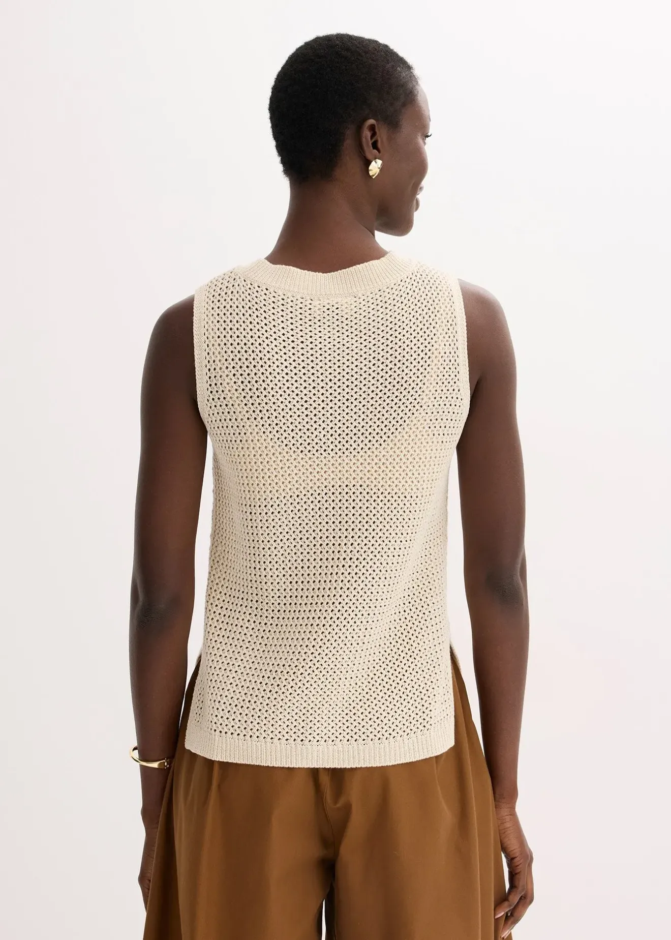 Femme bonprix Maille|T-Shirts & Tops|Top en maille ajourée avec fibres métallisées