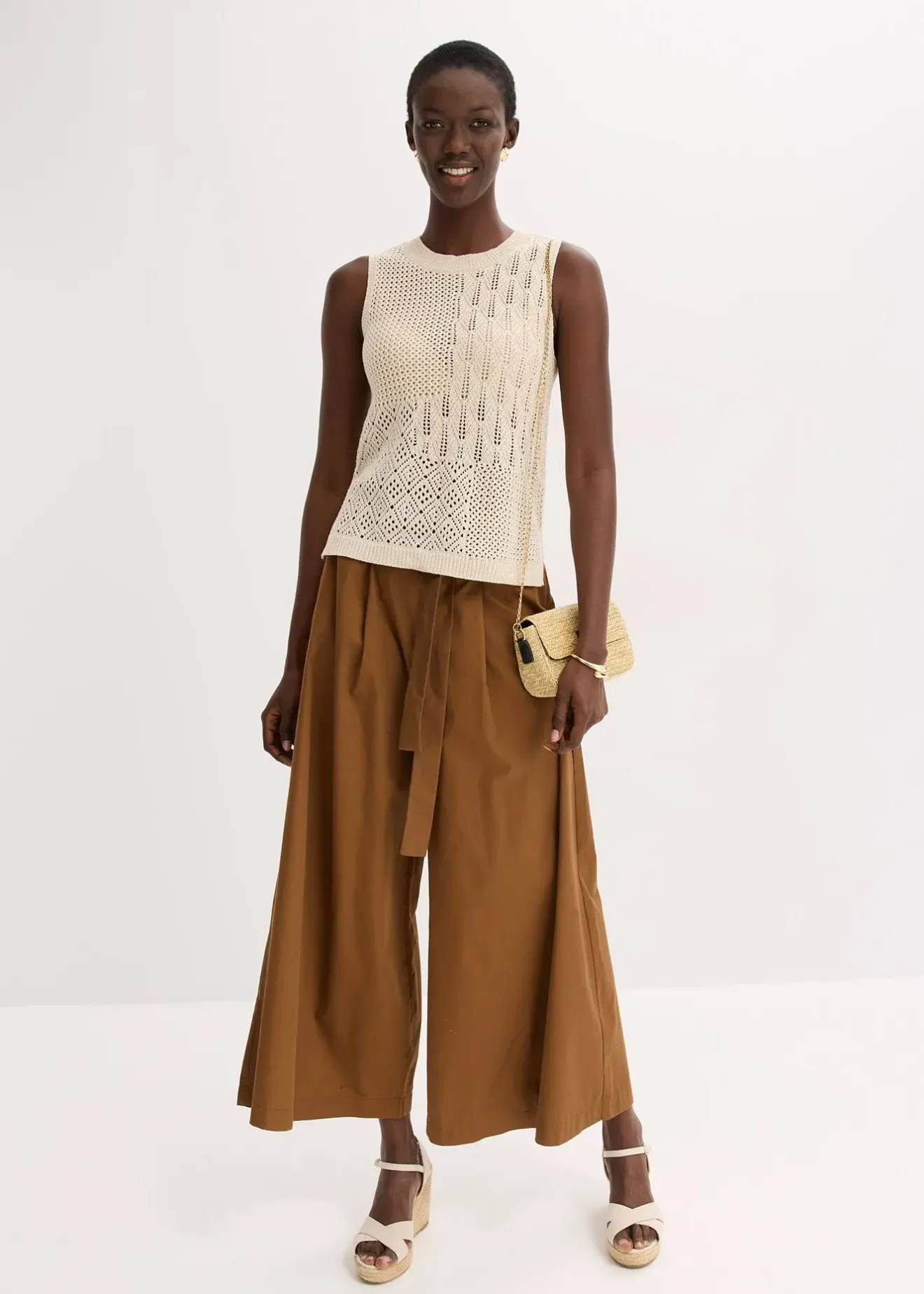 Femme bonprix Maille|T-Shirts & Tops|Top en maille ajourée avec fibres métallisées