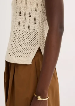 Femme bonprix Maille|T-Shirts & Tops|Top en maille ajourée avec fibres métallisées