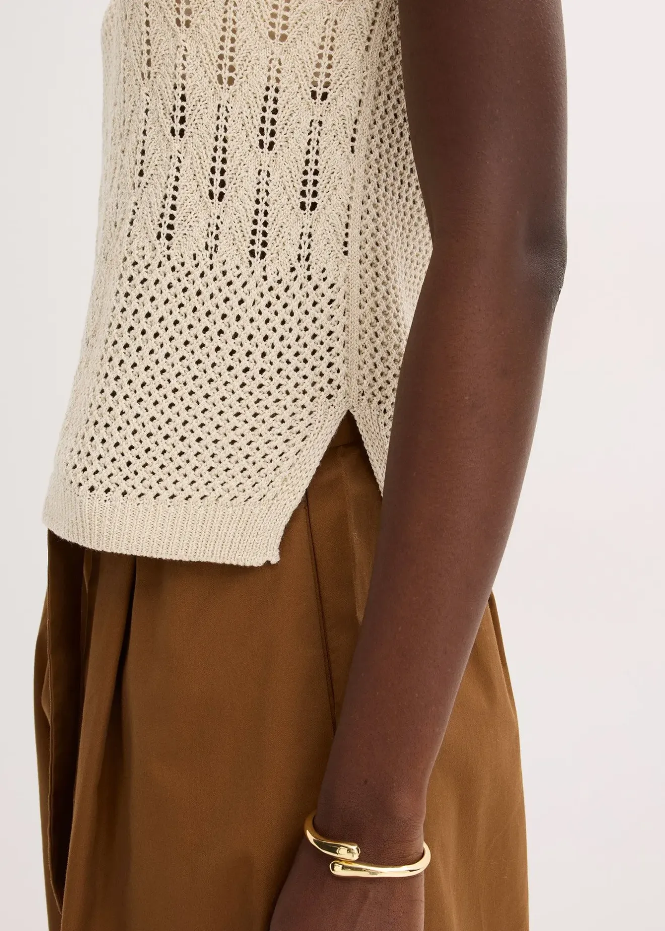 Femme bonprix Maille|T-Shirts & Tops|Top en maille ajourée avec fibres métallisées