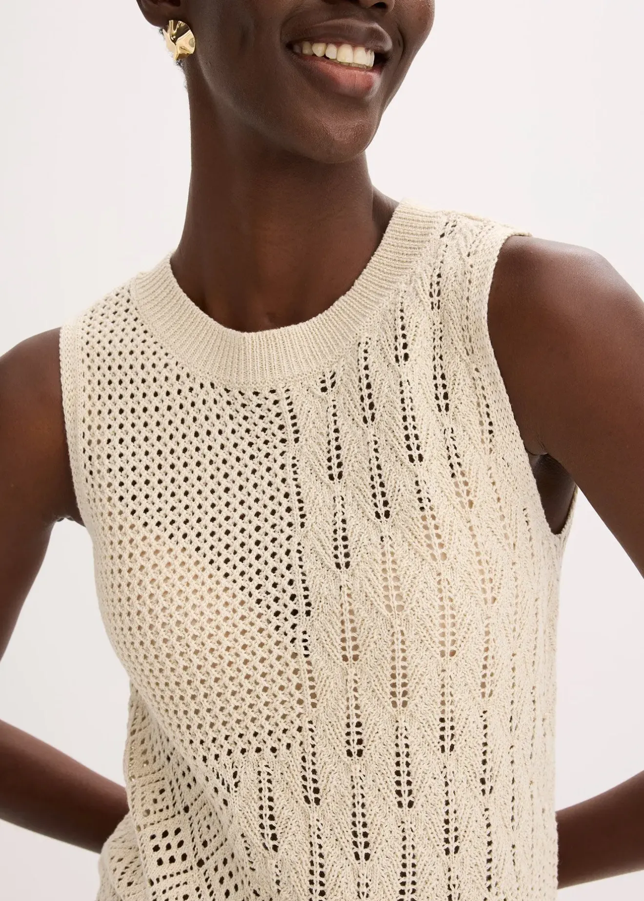 Femme bonprix Maille|T-Shirts & Tops|Top en maille ajourée avec fibres métallisées