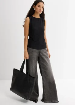 Femme bonprix T-Shirts & Tops|Top sans manches aspect froissé