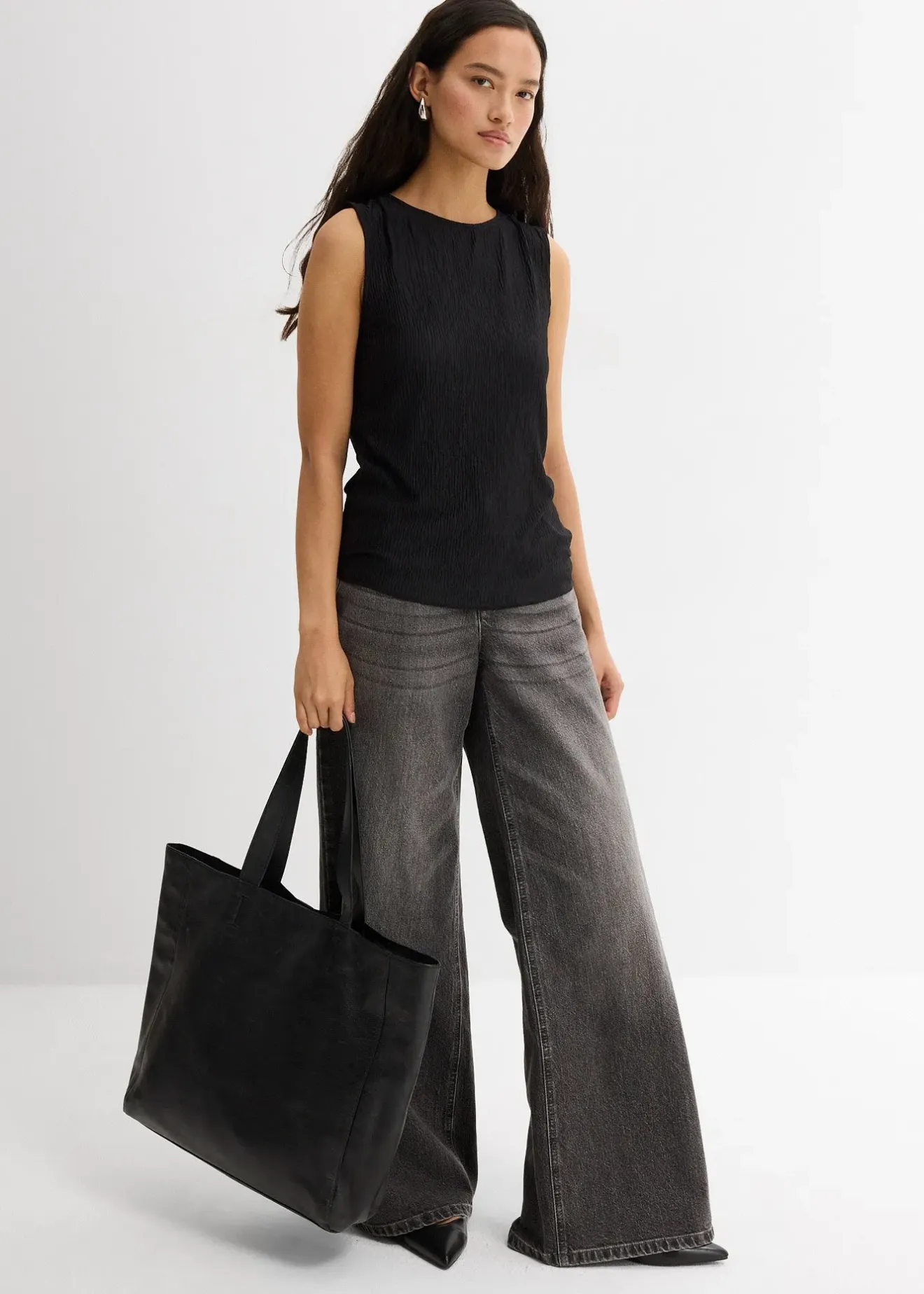 Femme bonprix T-Shirts & Tops|Top sans manches aspect froissé