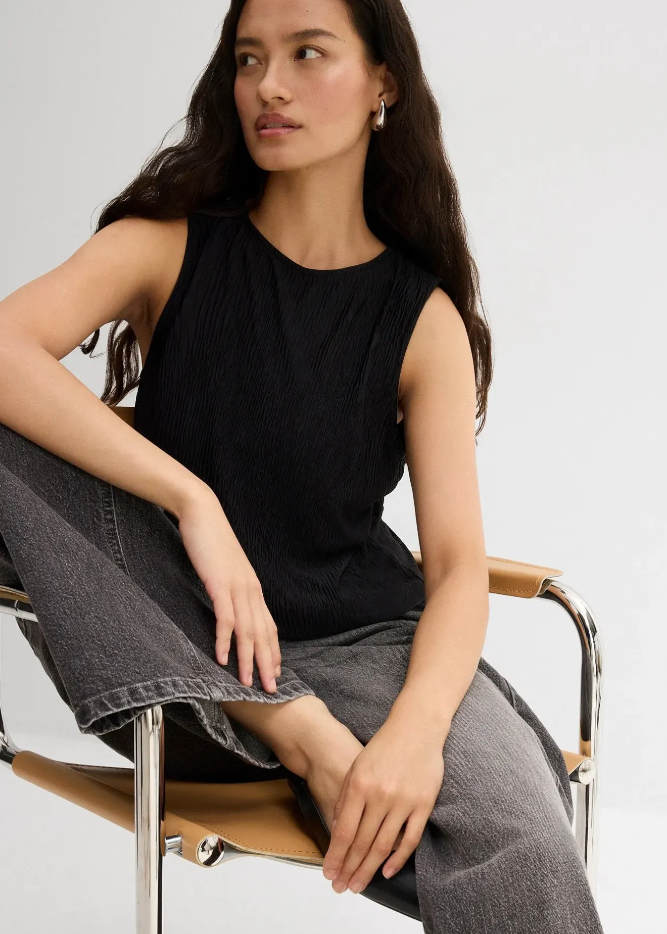 Femme bonprix T-Shirts & Tops|Top sans manches aspect froissé