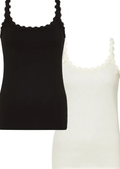 Femme bonprix T-Shirts & Tops|Tops côtelés avec bordure dentelle