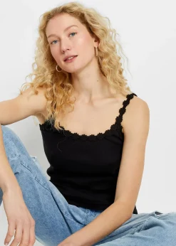 Femme bonprix T-Shirts & Tops|Tops côtelés avec bordure dentelle