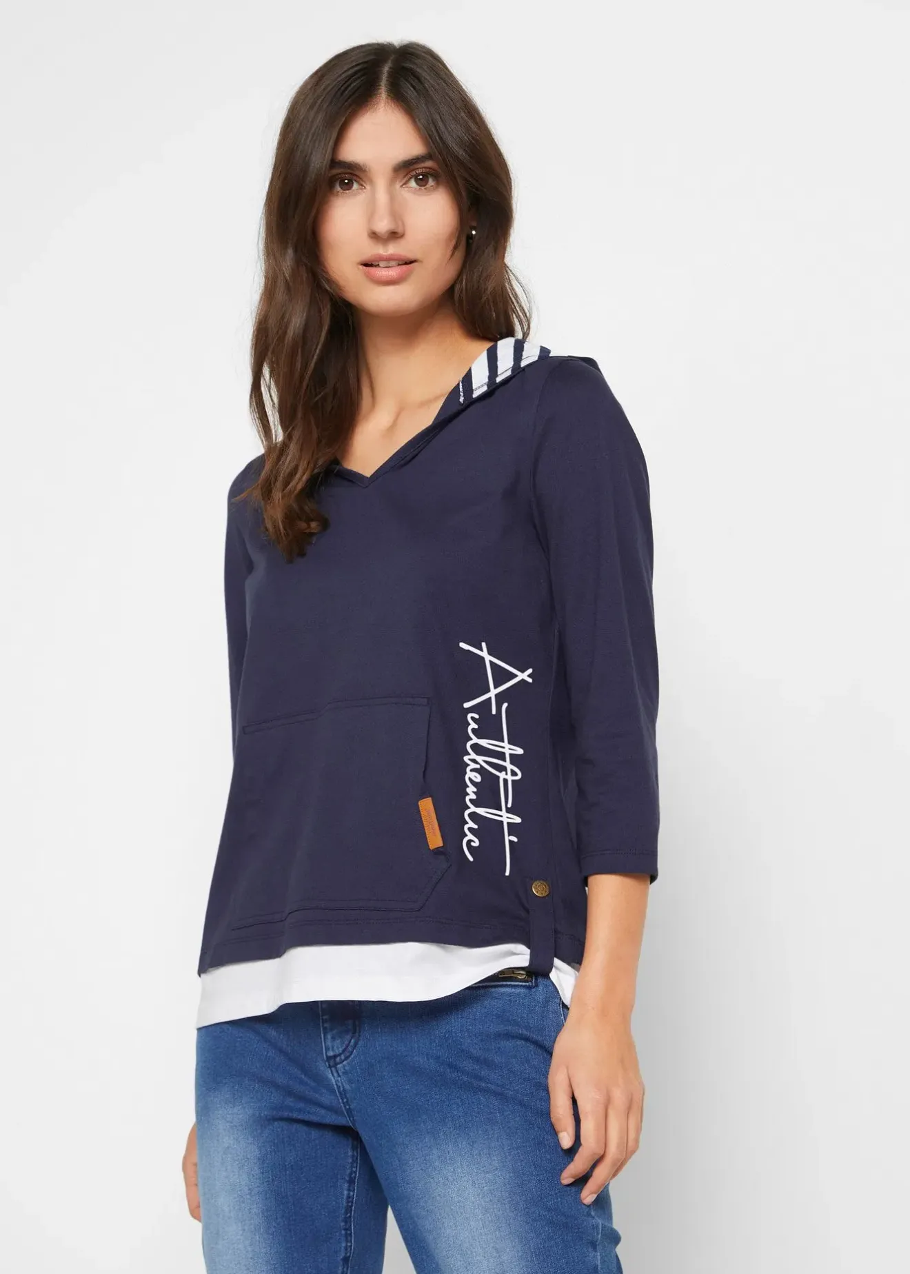 Femme bonprix T-Shirts & Tops|T-shirt à capuche, manches 3/4, 100% coton