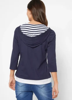 Femme bonprix T-Shirts & Tops|T-shirt à capuche, manches 3/4, 100% coton